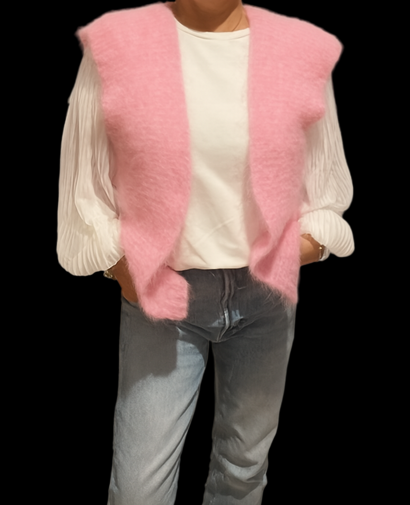 Gilet ouvert sans manches Mohair
