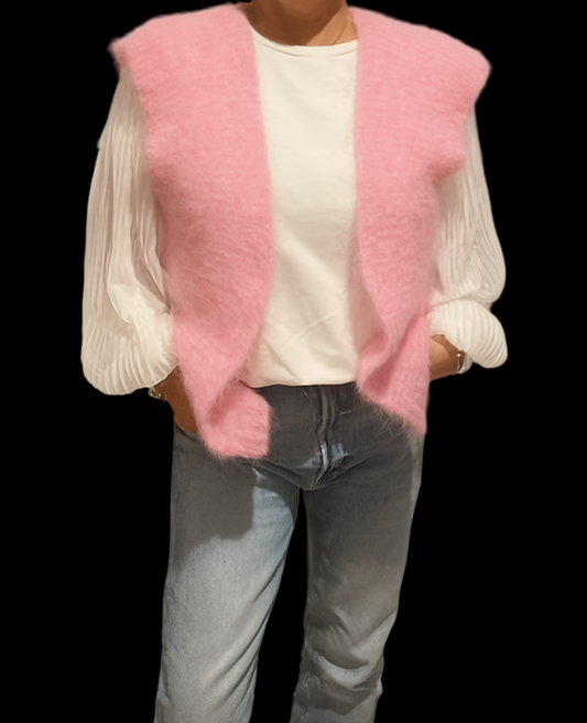 Gilet ouvert sans manches Mohair