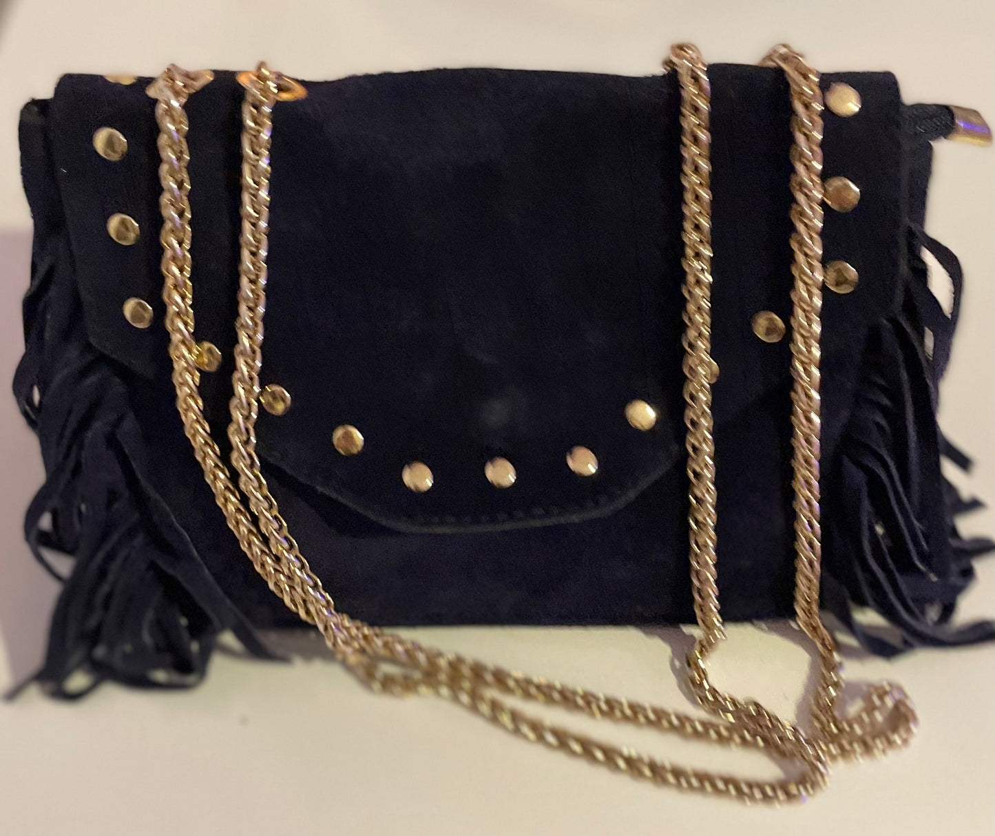 Sac clou  cuir daim bleu marine